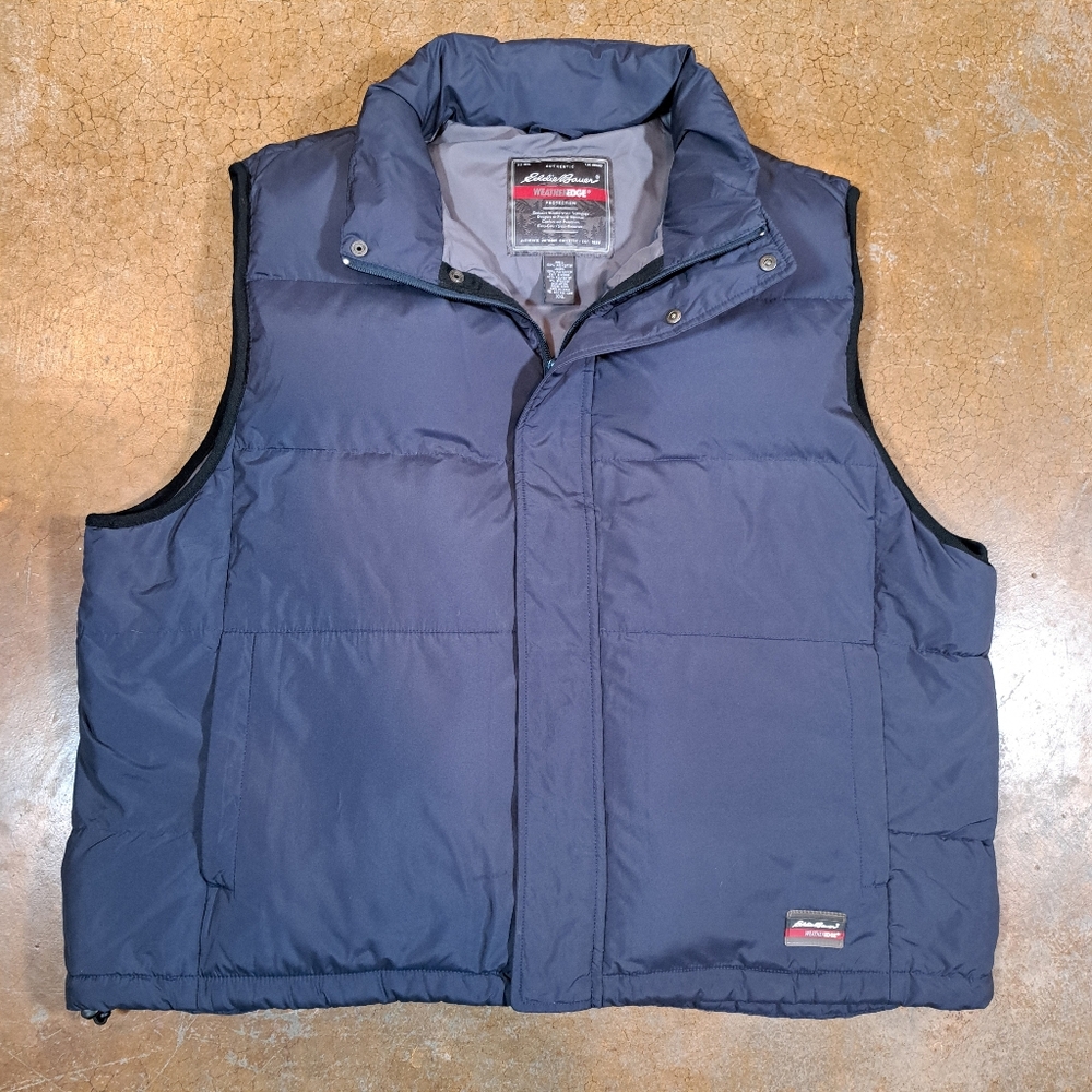 Eddie Bauer Vest Mens 2XL Navy Goose Down Puffer Quilted Zip Pockets Outdoor